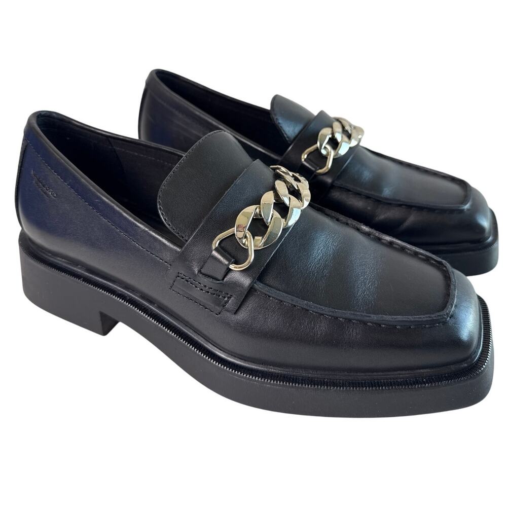 Vagabond Loafer Jillian Chain Women's EU38 US 8M Black Leather Slip On Sq Toe